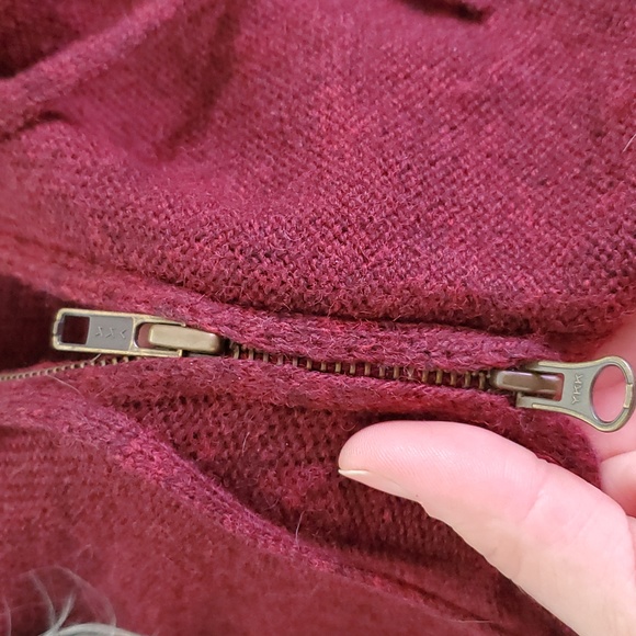 Moda International Cocoon Zip Up Hooded Sweater Burgundy size M - Picture 10 of 11